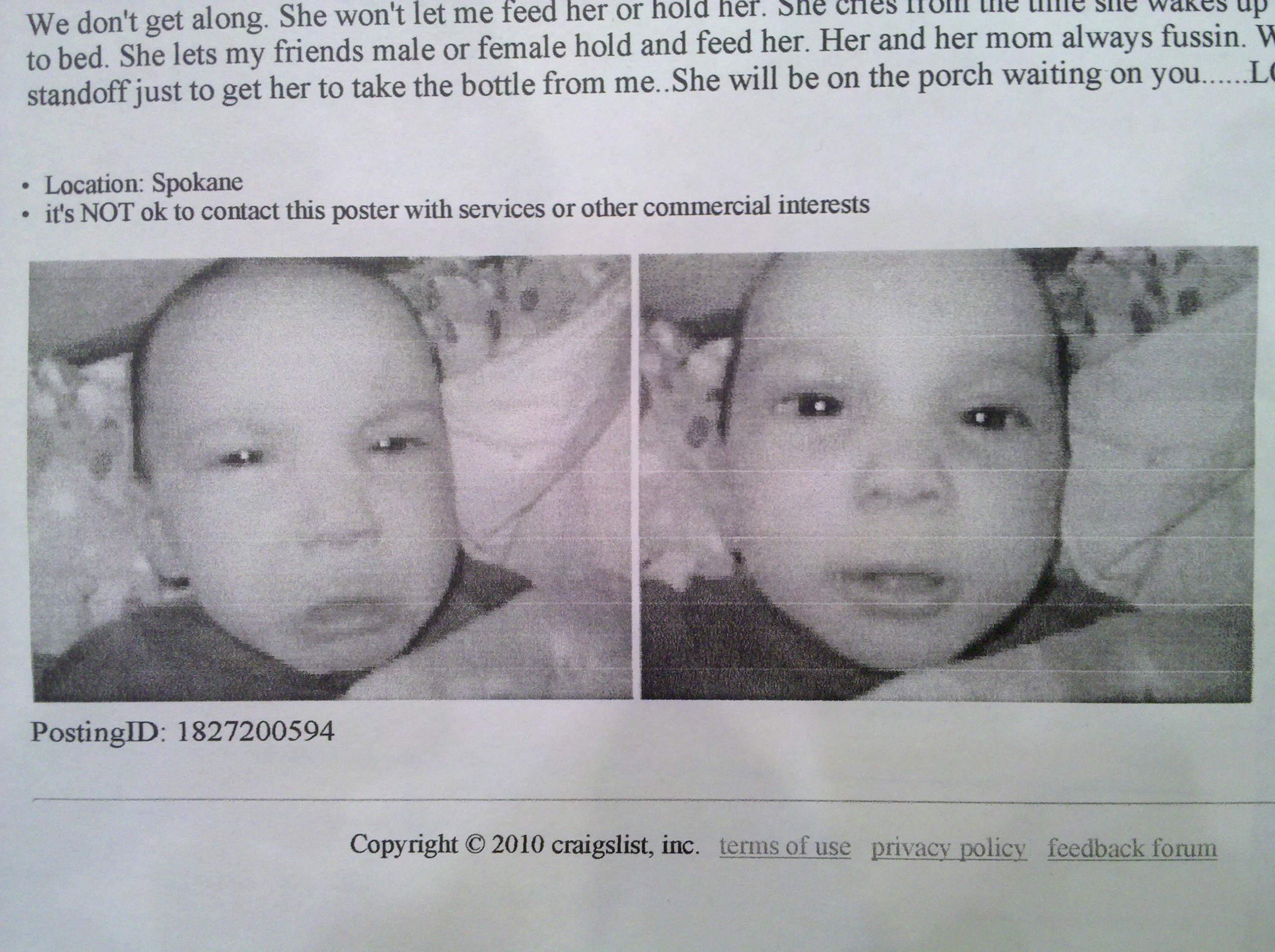 UPDATE: Spokane Baby Put Up For Sale on Craigslist ...
