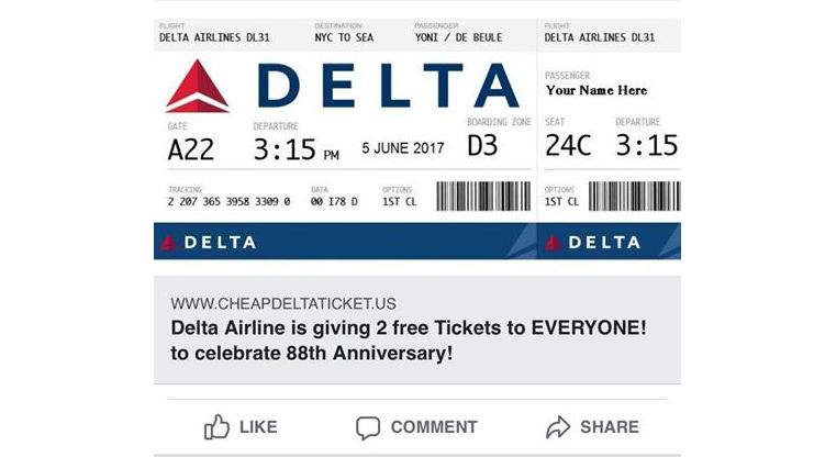 No You Will Not Get Two Free Delta Tickets If You Click On That 