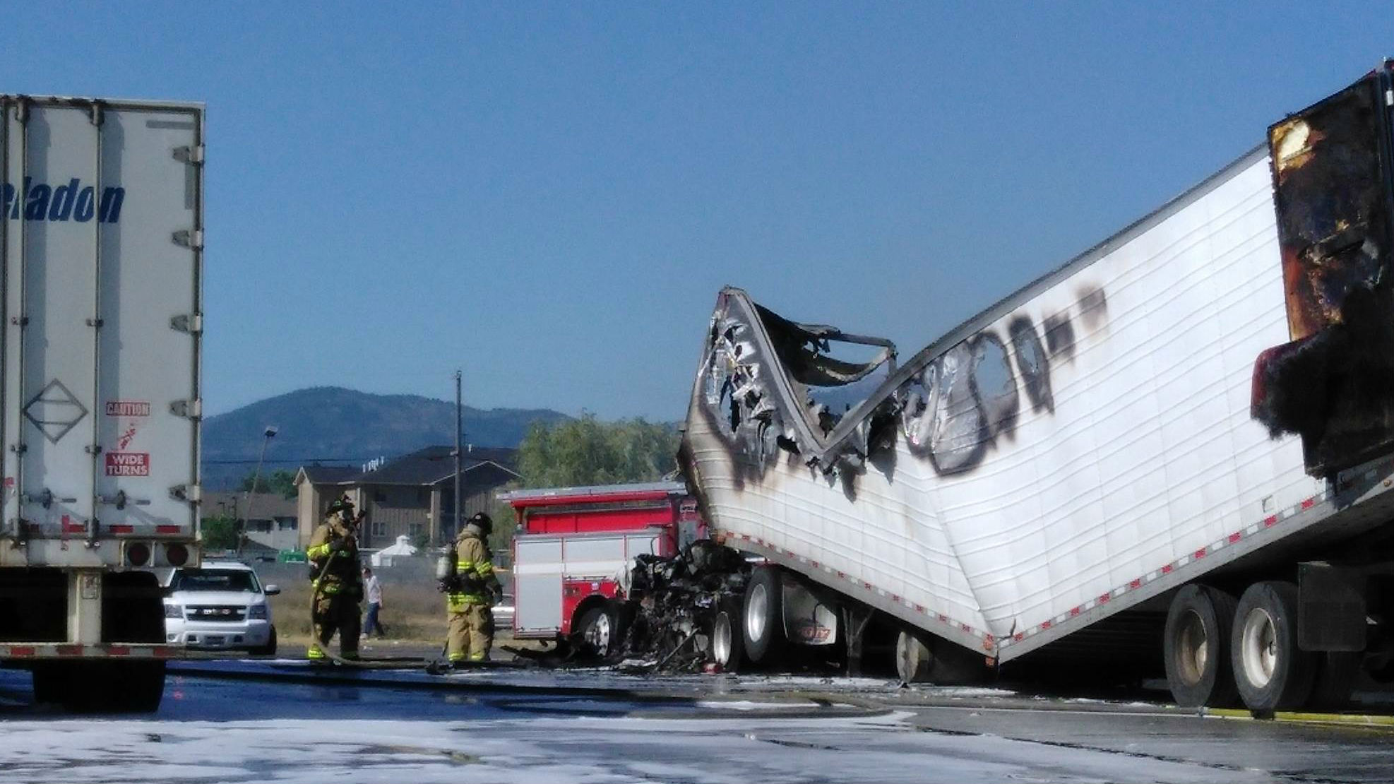 Semi trucks catch fire at Flying J truck stop in Post Falls Spokane