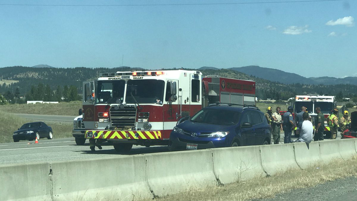 Driver following too close causes 4car crash on I90 Spokane, North