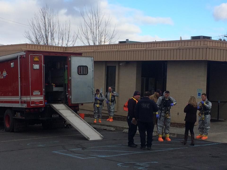 A suspicious substance on mail at the Social Security Office has the FBI investigating. (Photo Courtesy: Lewiston Fire Dept.)
