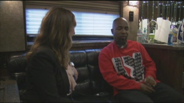 Tech N9ne on his tour bus talking to KHQ reporter Liz Burch, before his show at the Knitting Factory Tech N9ne on his tour bus talking to KHQ reporter Liz Burch, before his show at the Knitting Factory